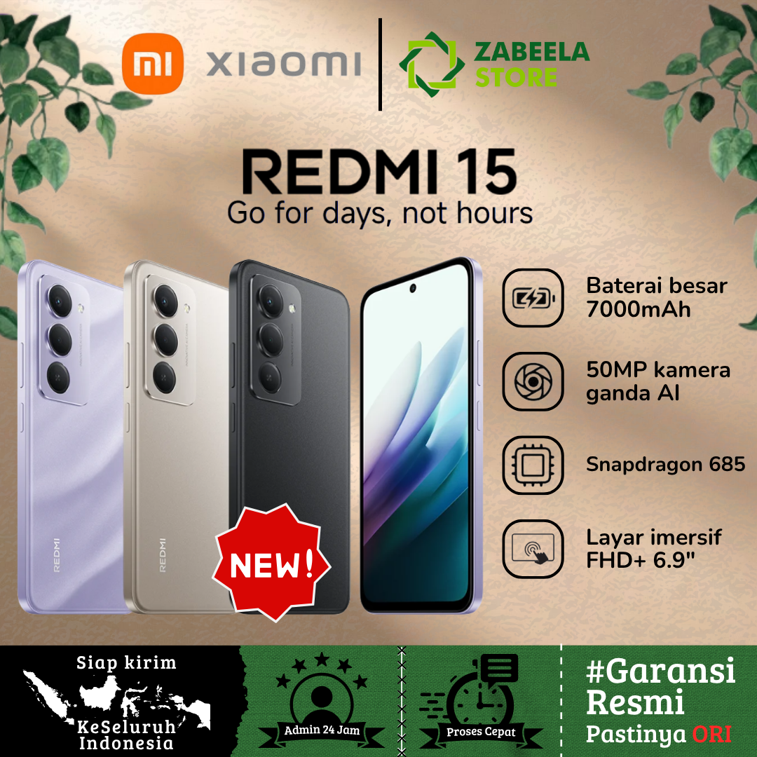 Xiaomi Redmi 15 Nfc 8/128Gb 8/256Gb Large Battery 7000Mah with 33W Charging Official Guarantee Harga  2,099,000 Ringgit*Penghantaran Percuma