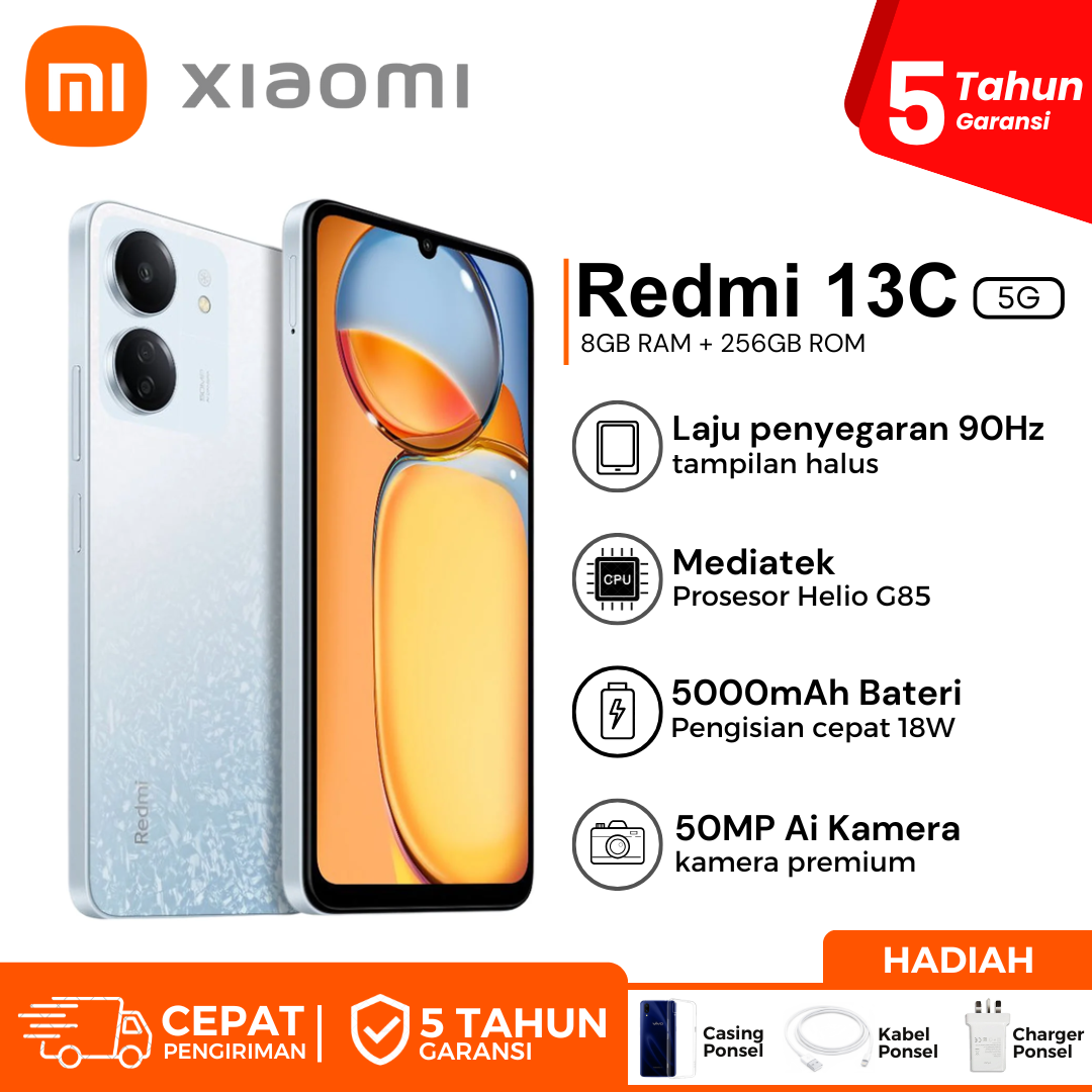 Smartphone Redmi 13C 5g Ram 8/256 Gb 1 Year Warranty Gress Sealed and Brand New Harga  1,199,000 rupiah*Gratis Ongkir