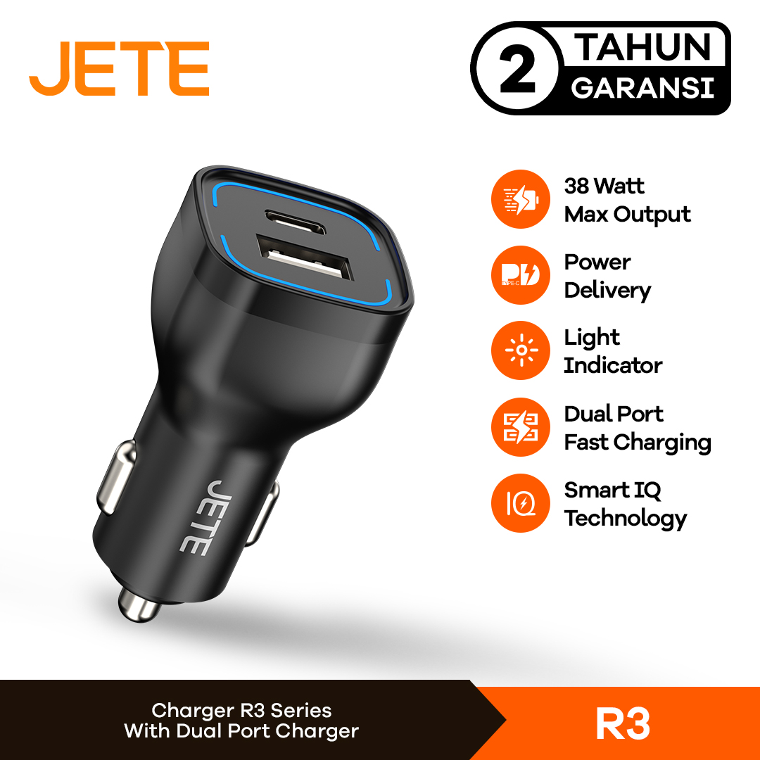 Charger Mobil Car Charger Power Delivery Dual Port 38W JETE R3 - Garansi 2 Tahun Harga 64,900 rupiah*Gratis Ongkir