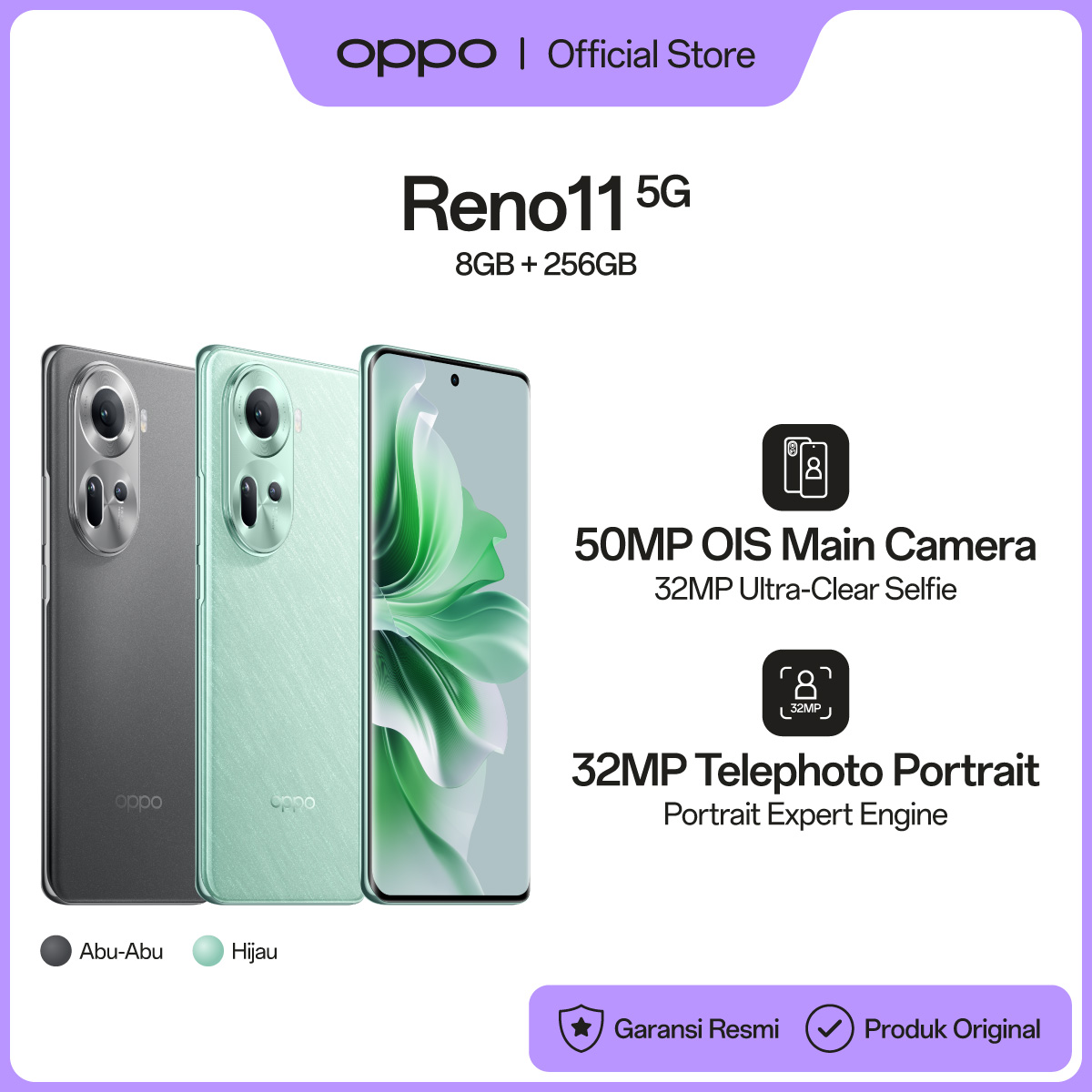 OPPO Reno11 5G 8GB/256GB [50MP OIS Main Camera, 32MP Telephoto Portrait, 67W SUPERVOOC, 5000mAh Large Battery] Harga  4,099,000 Ringgit*Penghantaran Percuma