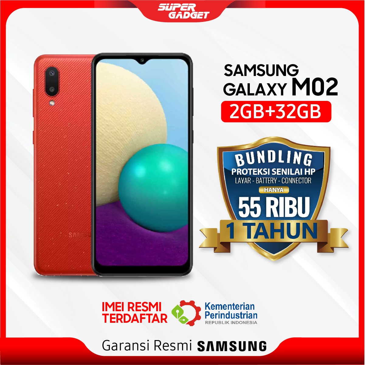 Samsung M02 2/32 GB HP Murah Galaxy Smartphone Android 10 RAM 2 ROM 32 Mediatek 5000 mAh Resmi SEIN