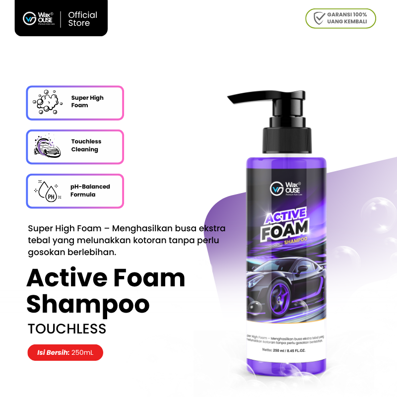 Waxouse Active Foam Shampoo Cuci Mobil Motor Touchless pH Balanced 250mL Car Wash Shampoo Mobil Harga 53,457 rupiah*Gratis Ongkir