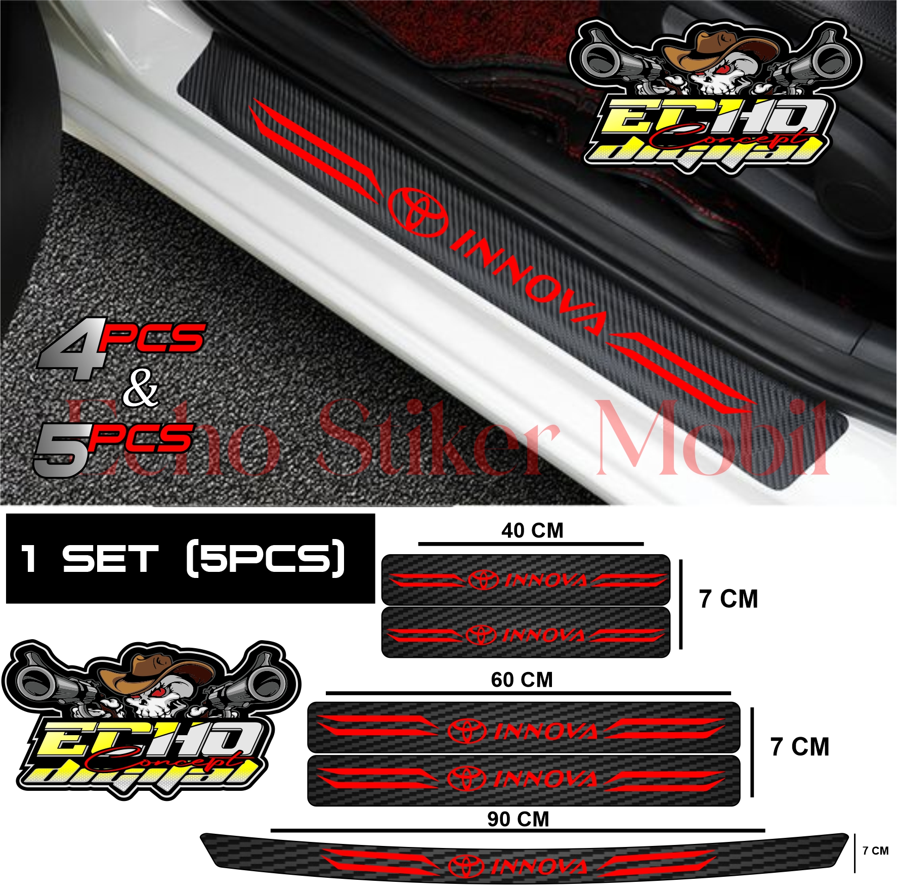4pcs & 5pcs stiker carbon mobil toyota avanza stiker karbon pelindung bawah pintu mobil pijakan kaki Harga 25,000 rupiah*Gratis Ongkir