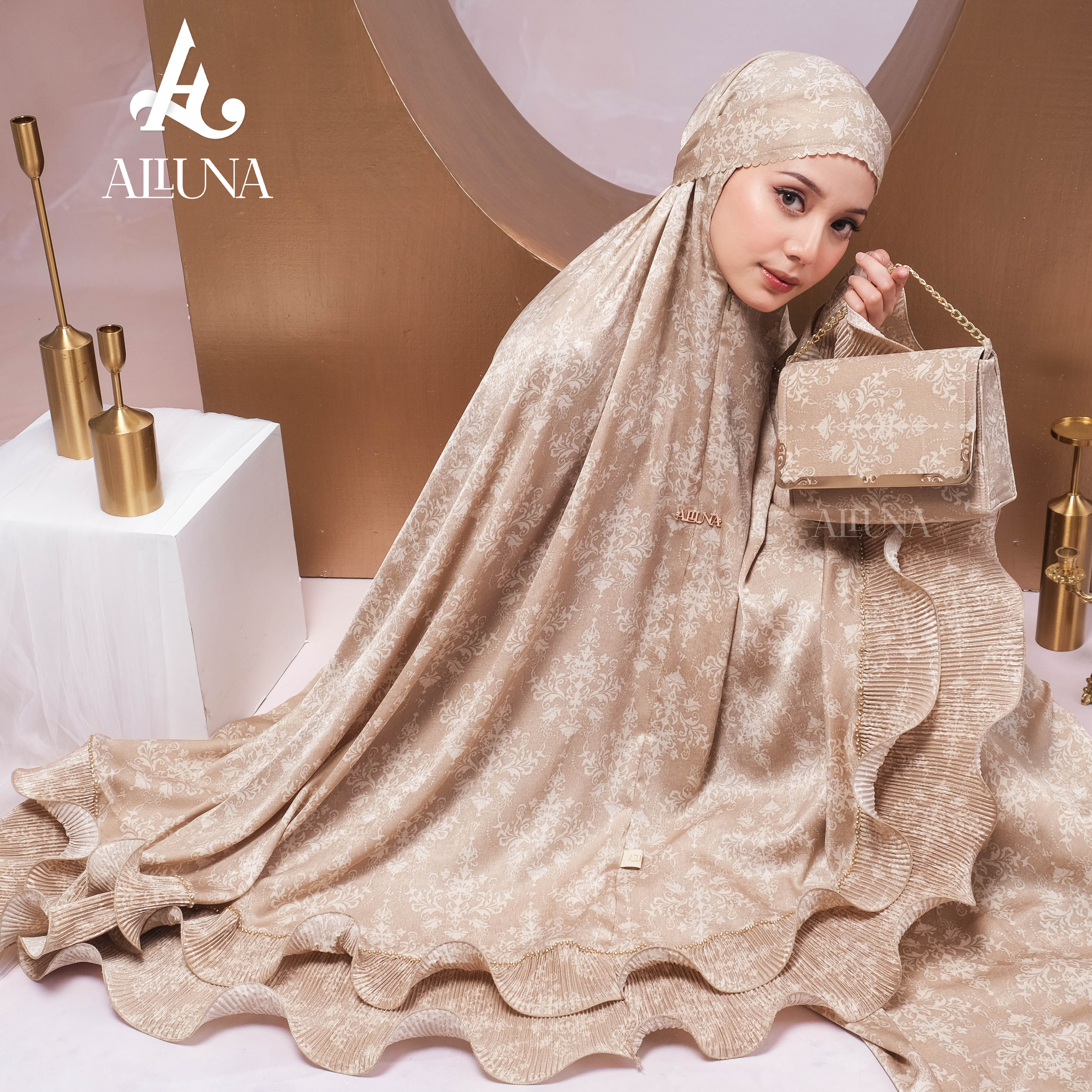 Alluna-Mukena Dewasa mewah 3in1 premium silk ruffle syahla series