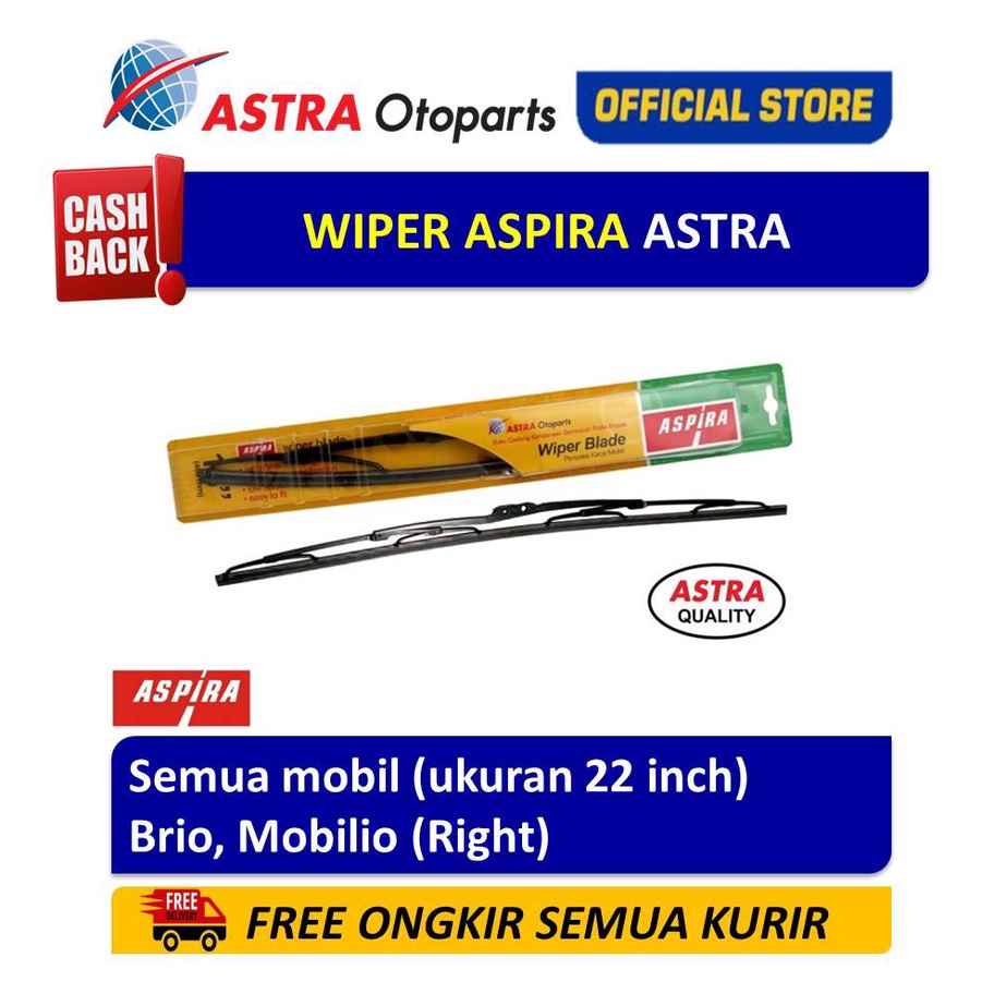 Wiper Blade ASPIRA Brio, Mobilio ukuran 22 (12-WBC22H) Harga 40,000 rupiah*Gratis Ongkir