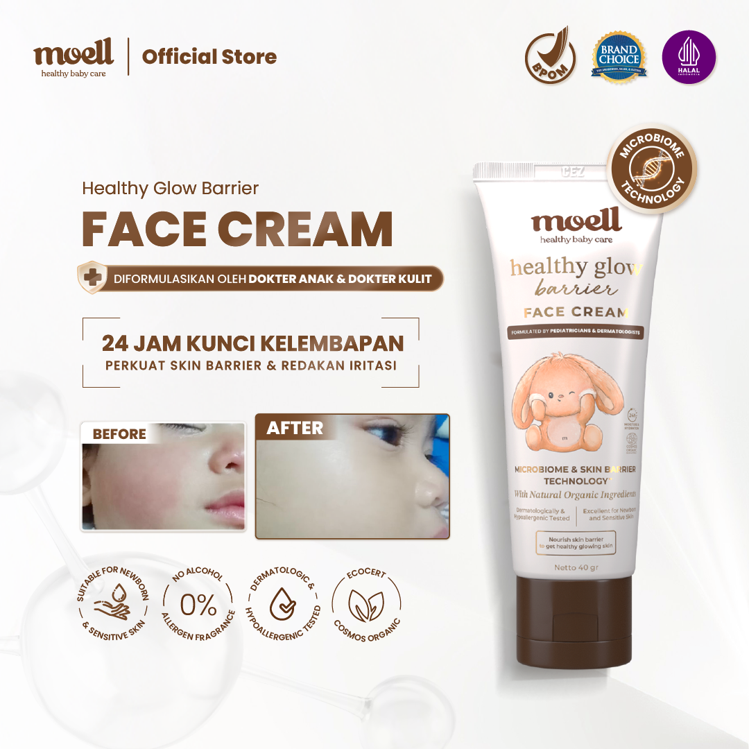 Moell face cream 40gr plant based Biotics & panthenol-baby facial moisturizer-soothes & relieves sensitive, dry and irritated skin-baby skincare-children's skincare - Merek MOELL – NATURAL CARE FOR BABIES Harga 70,000 rupiah*Gratis Ongkir