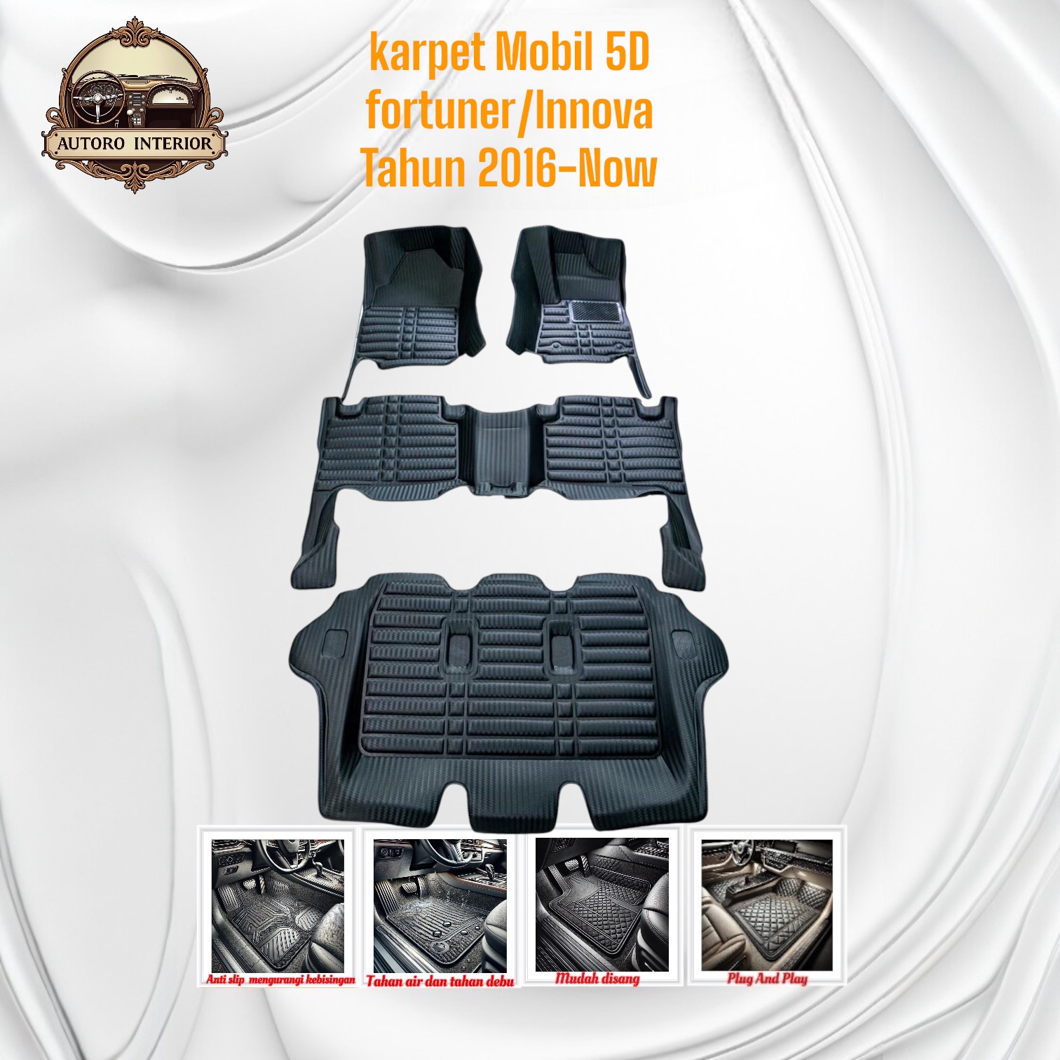 Karpet Mobil 5D Carbon Toyota Fortuner VRZ Innova Renbon 2016-2024 Plug and Play Tahan Air Harga 820,000 rupiah*Gratis Ongkir