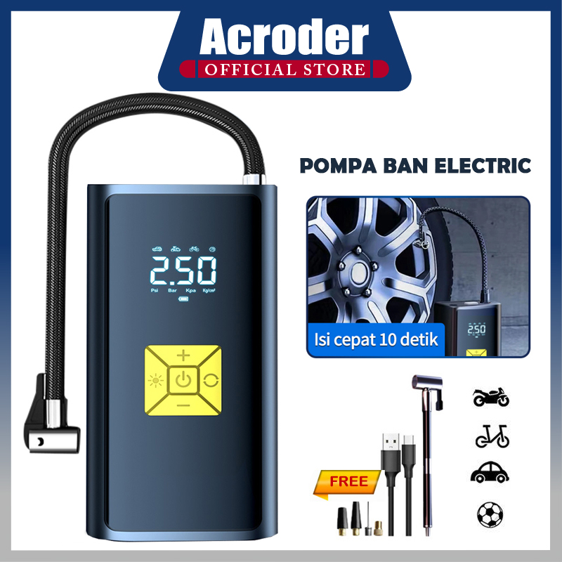 Acroder Pompa Ban Electric Mobil Tampilan Cerdas Inflator Deteksi Tekanan Ban Nirkabel Portabel Harga 229,000 rupiah*Gratis Ongkir