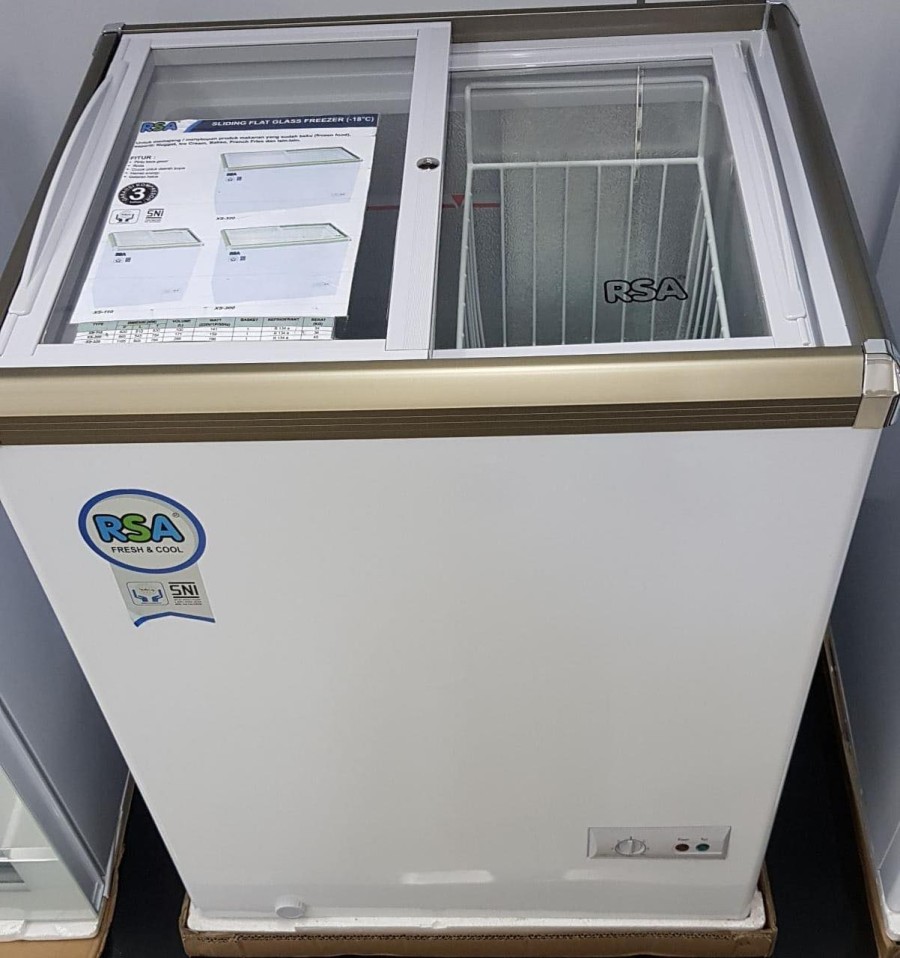 CHEST FREEZER BOX SLIDING FLAT GLASS RSA XS 200 [171L] KHUSUS BOGOR