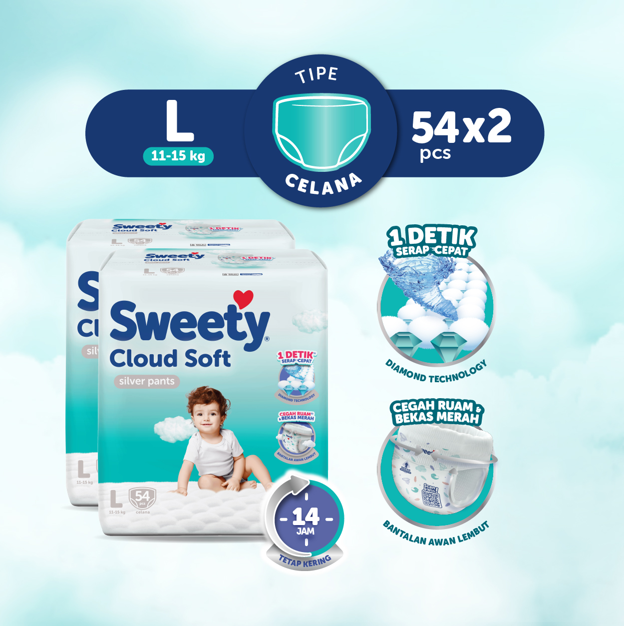 [Paket Isi 2] Sweety Silver Pants Cloud Soft L54 Harga 174,300 rupiah*Gratis Ongkir