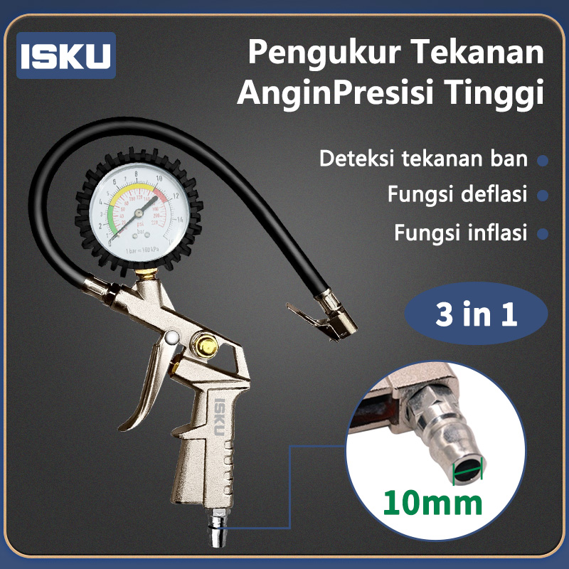 ISKU Tire Inflator 3 In 1 Alat Isi Ukur Angin Tire Pressure Gauge Inflator Harga 71,900 rupiah*Gratis Ongkir