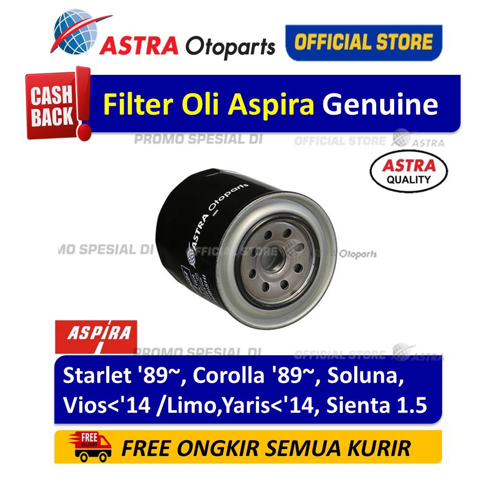 Filter Oli/ Oil Filter Aspira STARLET '89, COROLLA '89, SOLUNA, VIOS 2014, YARIS 2014, dll Harga 32,000 rupiah*Gratis Ongkir