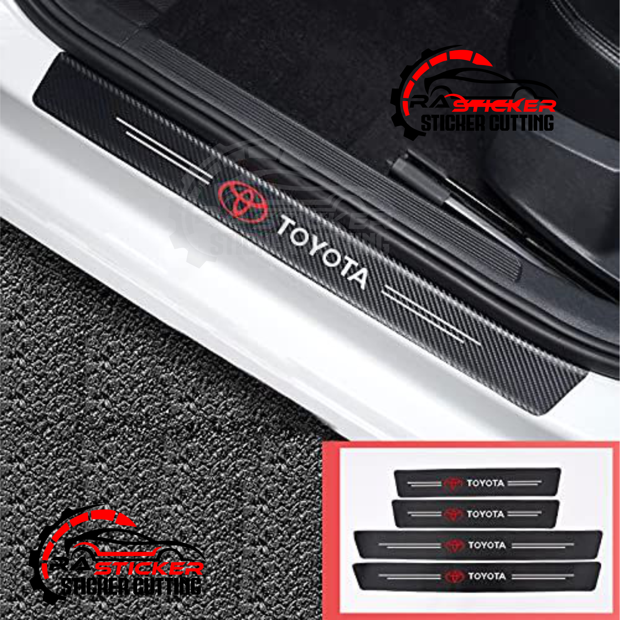 5pcs Carbon 3D Door Sill Plate/stiker pintu mobil Pintu Mobil Set utk Honda Toyota Sticker Pelindung Sill Plate Car Door Step Sill Plate Mobil Harga 30,000 rupiah*Gratis Ongkir