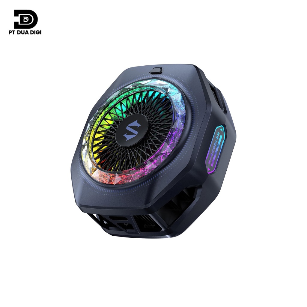 Black Shark magnetic phone cooler 5 pro-18 addressable RGB LEDs, removable grip, app controlled constant temperature cooling fan, for iPhone MagSafe/Android/iPad-gaming/streaming/Photography Harga 790,000 rupiah*Gratis Ongkir