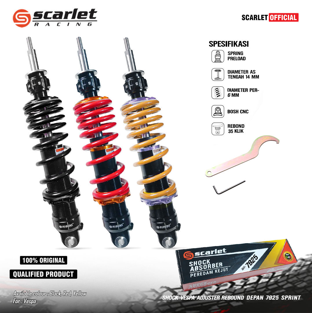 Scarlet Racing - Shock Absorber Shockbreaker Adjuster Rebound Skok Front Vespa Modern 7925 Sprint Non Tube Harga 1,050,000 rupiah*Gratis Ongkir
