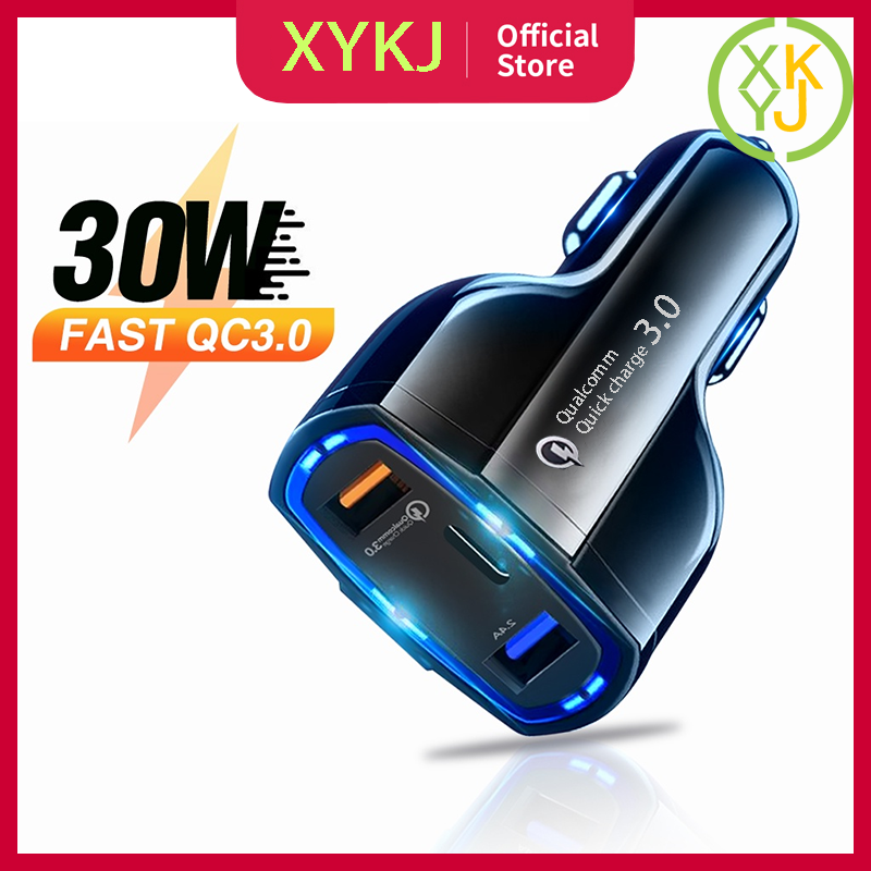 Car Charger Fast Charger Colokan USB Mobil USB Charger Mobil 3 Port USB QC 3.0 Type C Output Saver Mobil Lampu Charger Mobil Type C Harga 30,599 rupiah*Gratis Ongkir