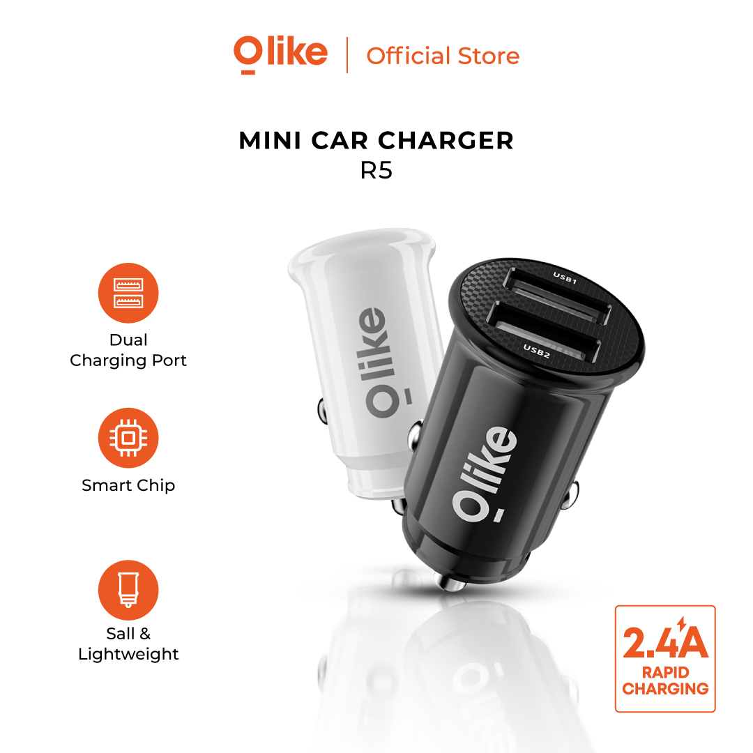 Olike Car Charger 2.4A Dual Output USB R5 Harga 43,000 rupiah*Gratis Ongkir