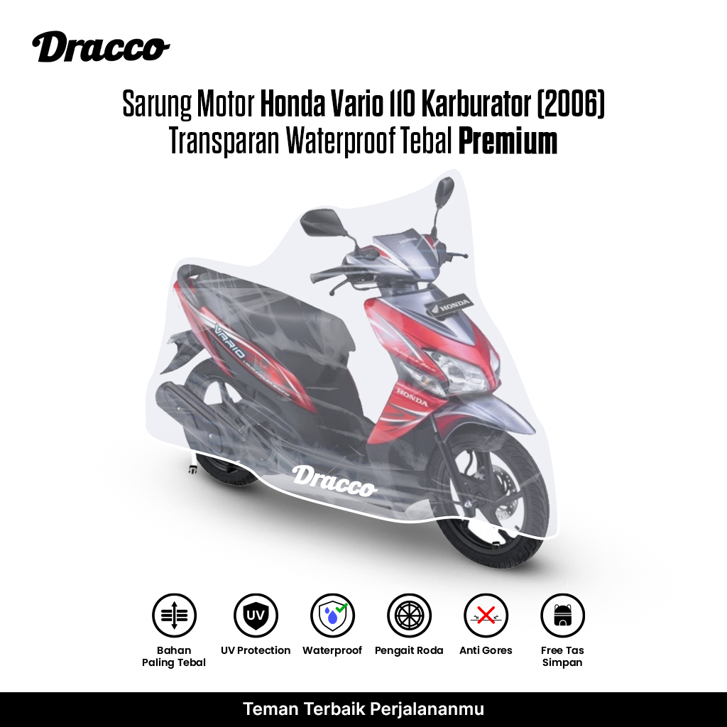 Honda Vario 110 Karbu 2006 Motorcycle Cover Transparent Thick Waterproof Premium Anti-Rain Anti-Scratch Cover Harga 88,000 rupiah*Gratis Ongkir