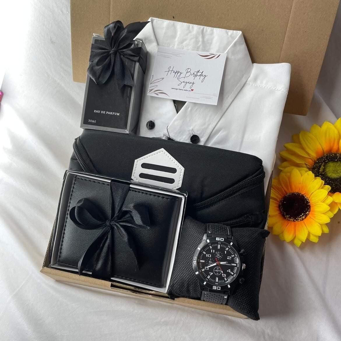 [BARU] Giftbox Hampers kado kemeja polos cowok warna putih lengkap kado ultah kado anniversary kado wi…
