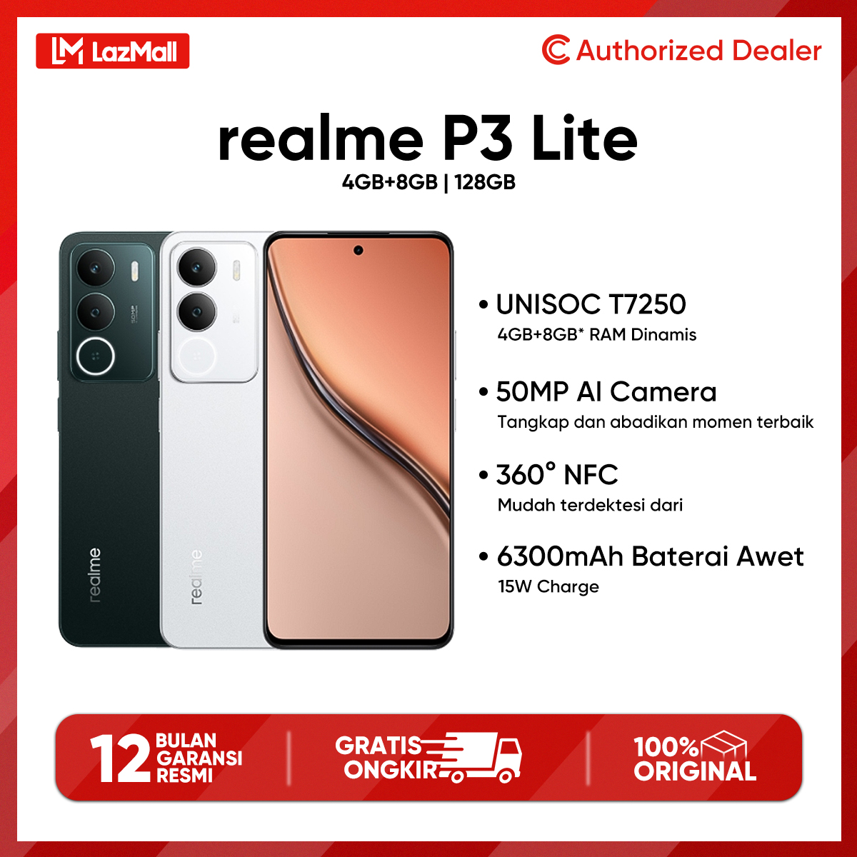 Realme P3 Lite 4/128Gb (+8Gb Extended Ram) Nfc 120Hz Screen Ultra Slim Design 7.79mm Official Guarantee Harga  1,599,000 Ringgit*Penghantaran Percuma