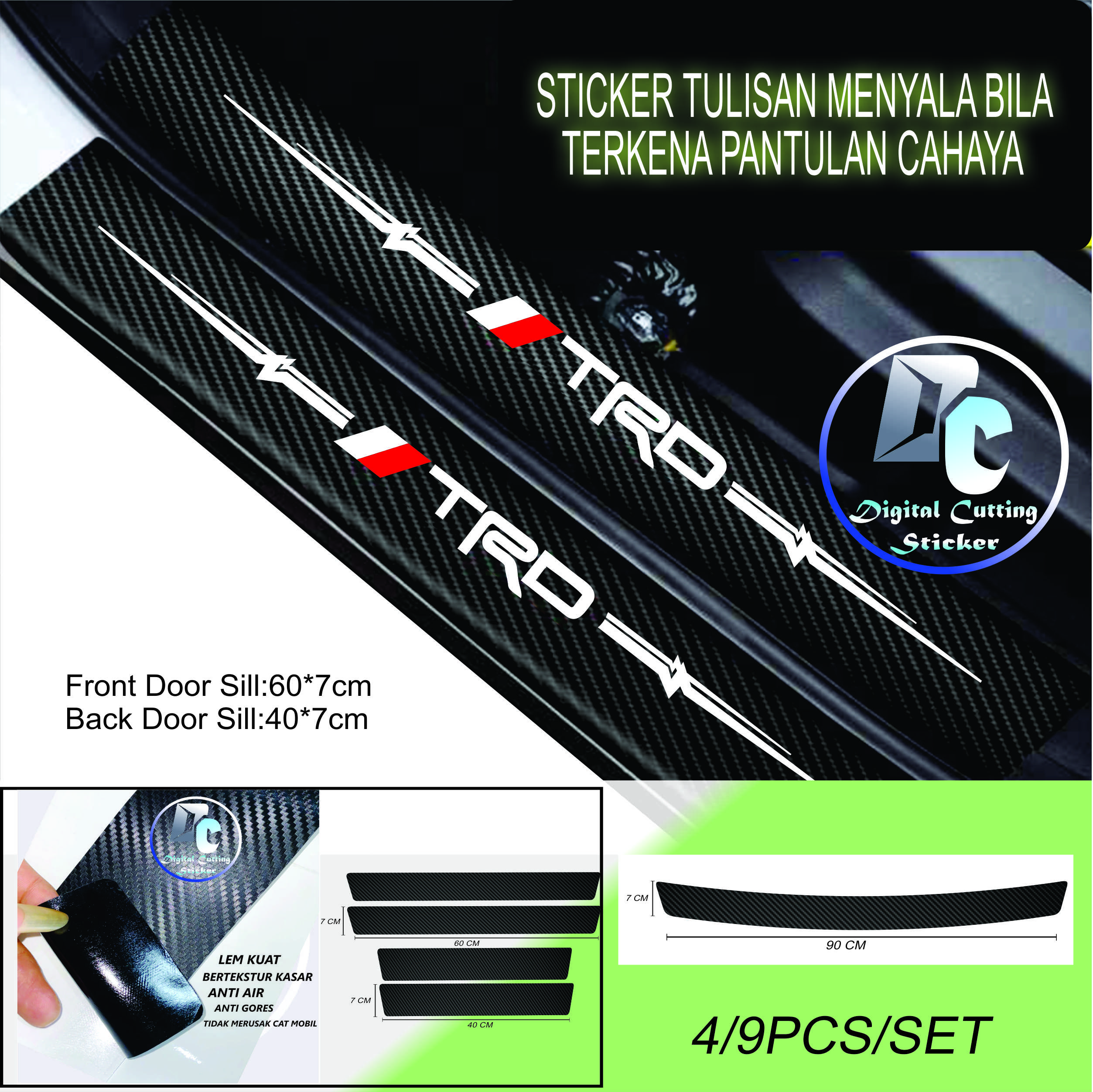 PROMO STICKER SILL PLATE MOBIL TOYOTA TRD STICKER KARBON MOBIL TOYOTA TRD 9 PCS FULL SET Harga  36,000 Ringgit*Penghantaran Percuma