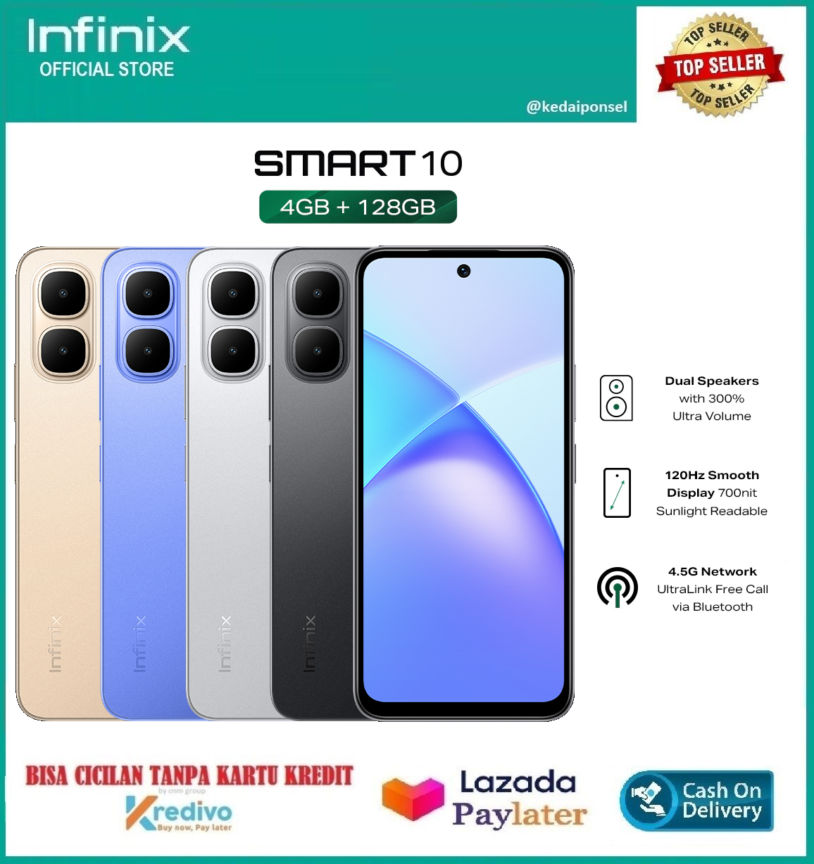 Infinix Smart 10 [4GB + 64GB/128GB] | HP is cheap, it can pay by installment without credit card, official warranty, it supports cod Harga 1,053,000 rupiah*Gratis Ongkir