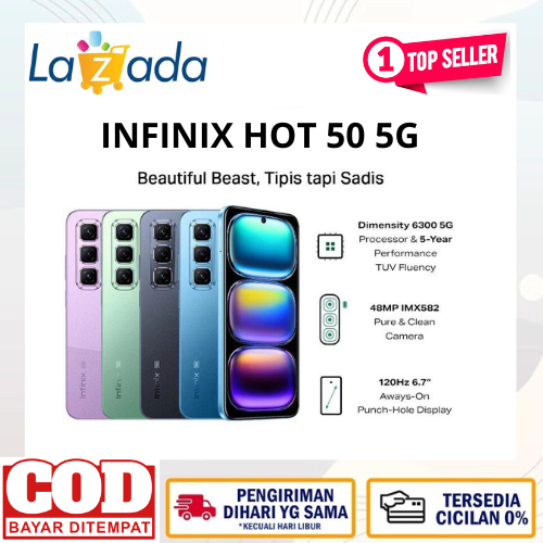 Infinix Hot 50 5G NFC (8GB/256GB) Extended RAM Up to 16GB - Dimensity 6300 - 48MP Sony IMX582 - 6.7" IPS LCD 120 Hz - 5000mAh Harga 1,900,000 rupiah*Gratis Ongkir