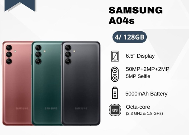 Samsung Galaxy A04S Smartphone - RAM 4GB/64GB/128GB - Layar 6.5" - Triple Kamera - Baterai 5000mAh - 90Hz Refresh Rate - Garansi Resmi Harga 1,500,000 rupiah*Gratis Ongkir
