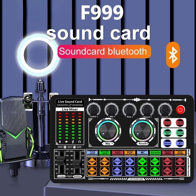 (Mitti Cell) SoundCard F999 Bluetooth compatible External Wireless DJ untuk Streaming Langsung Harga 162,000 rupiah*Gratis Ongkir