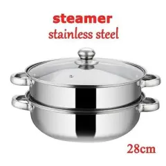 Panci Kukus Serbaguna 28cm Susun 2 Stainlees Steel Steamer Pan/ Panci Kukus Serbaguna 2 Susun
