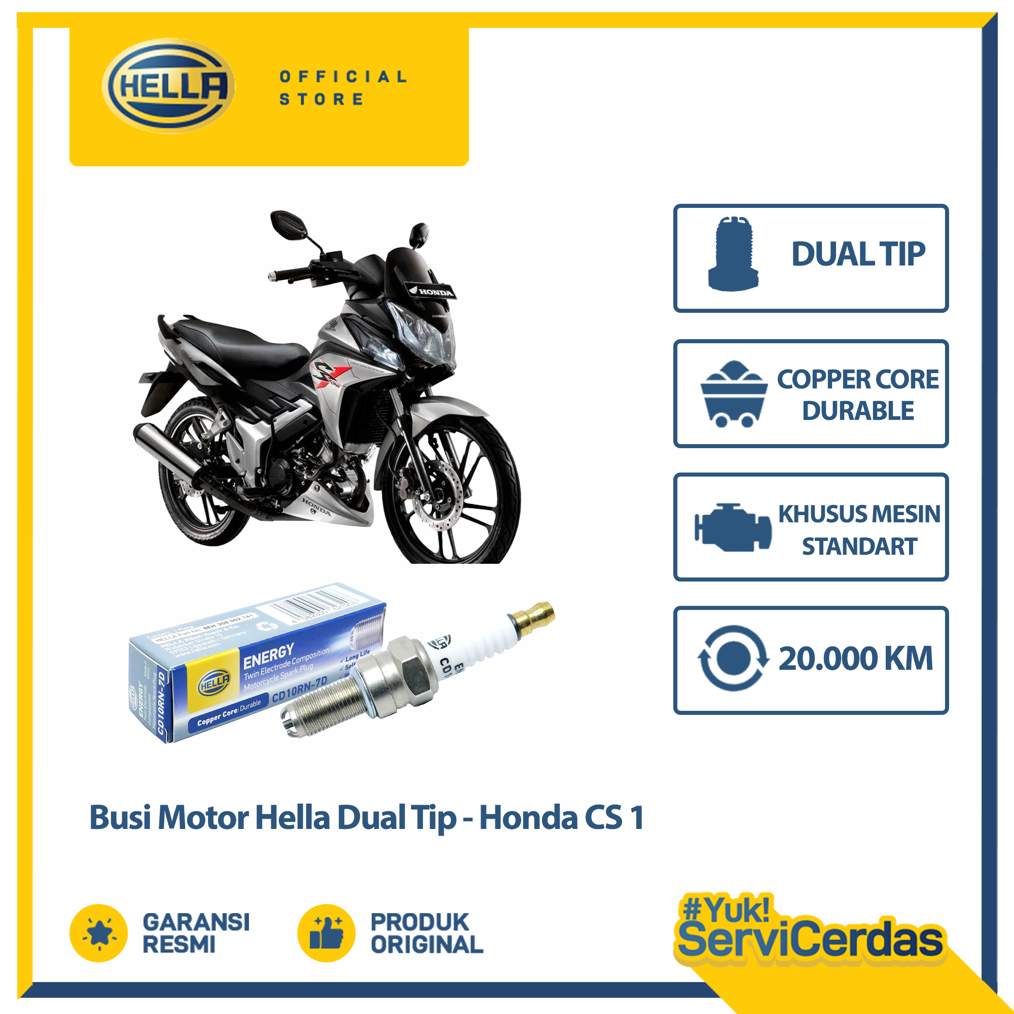 Busi Motor Honda CS1 Hella Dual Tip CD10RN-7D - Busi CS1 Harga 25,000 rupiah*Gratis Ongkir