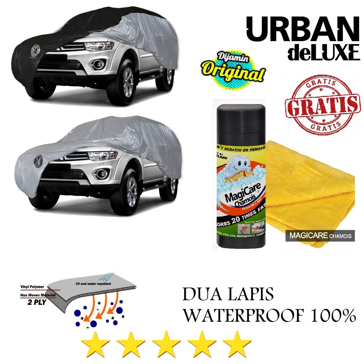Cover Mobil URBAN DELUXE TOYOTA Innova Reborn Zenix Fortuner RAV4 HONDA BRV CRV NISSAN Evalia X-Trail ISUZU MUX Panther MAZDA CX-5 HYUNDAI Santa Fe Tucson Ioniq 5 WULING Confero Cortez MITSUBISHI Xpander Pajero Delica BYD M6 Atto 3 MG HS LEXUS NX Harga 580,000 rupiah*Gratis Ongkir
