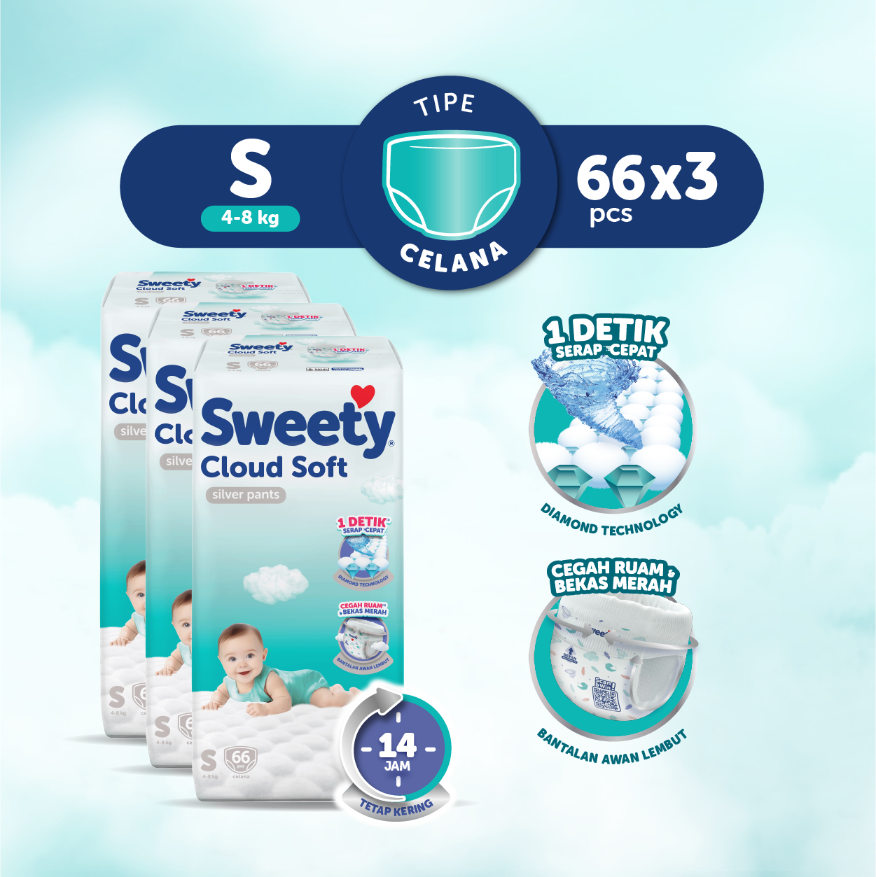 [Paket isi 3] Sweety Silver Pants Cloud Soft S66 Harga  234,900 rupiah*Gratis Ongkir