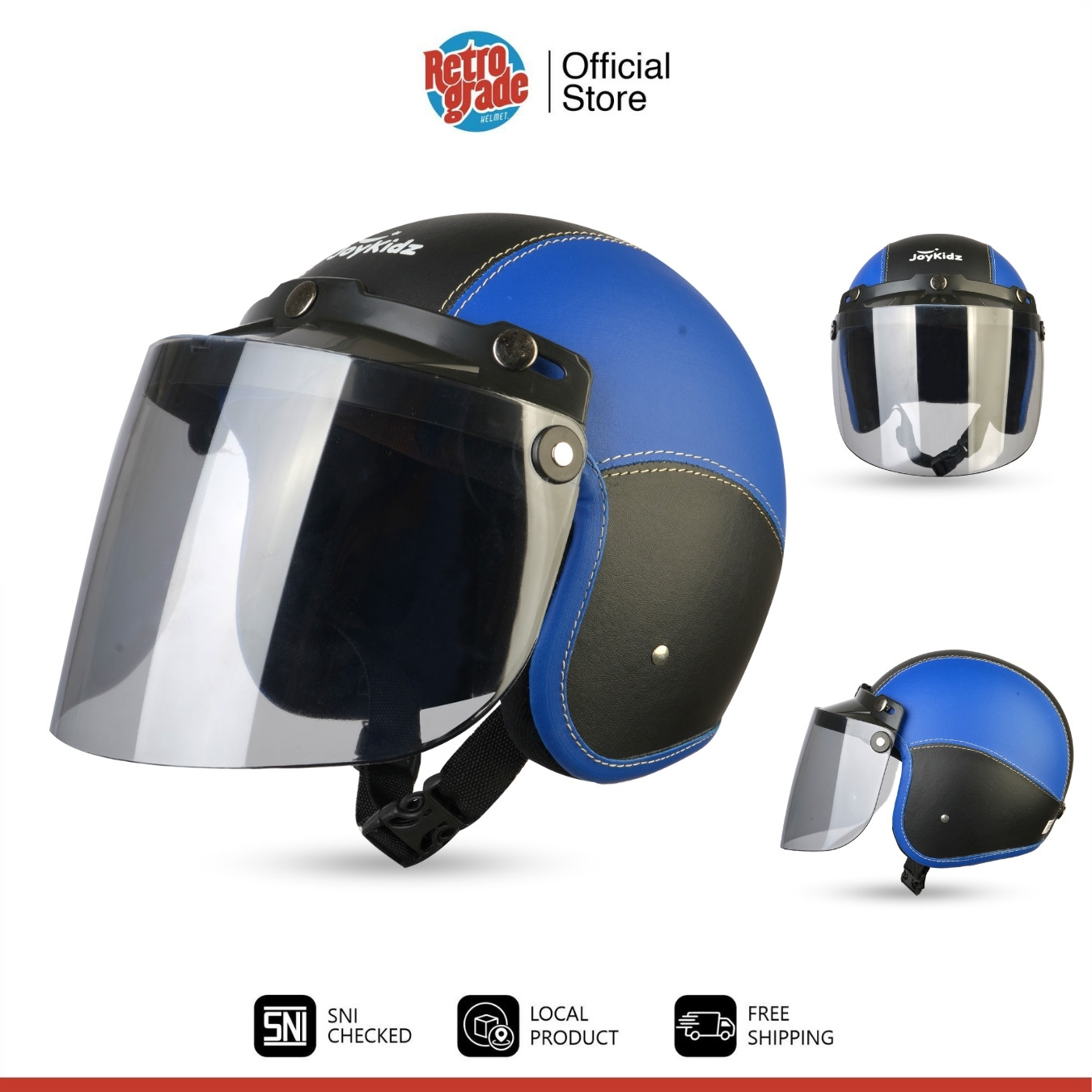 RetroGrade Helm Bogo Anak helem retro anak Lucu Polos Usia 2-6 Tahun Kaca Flat/Datar - Biru Hitam Harga 80,000 rupiah*Gratis Ongkir