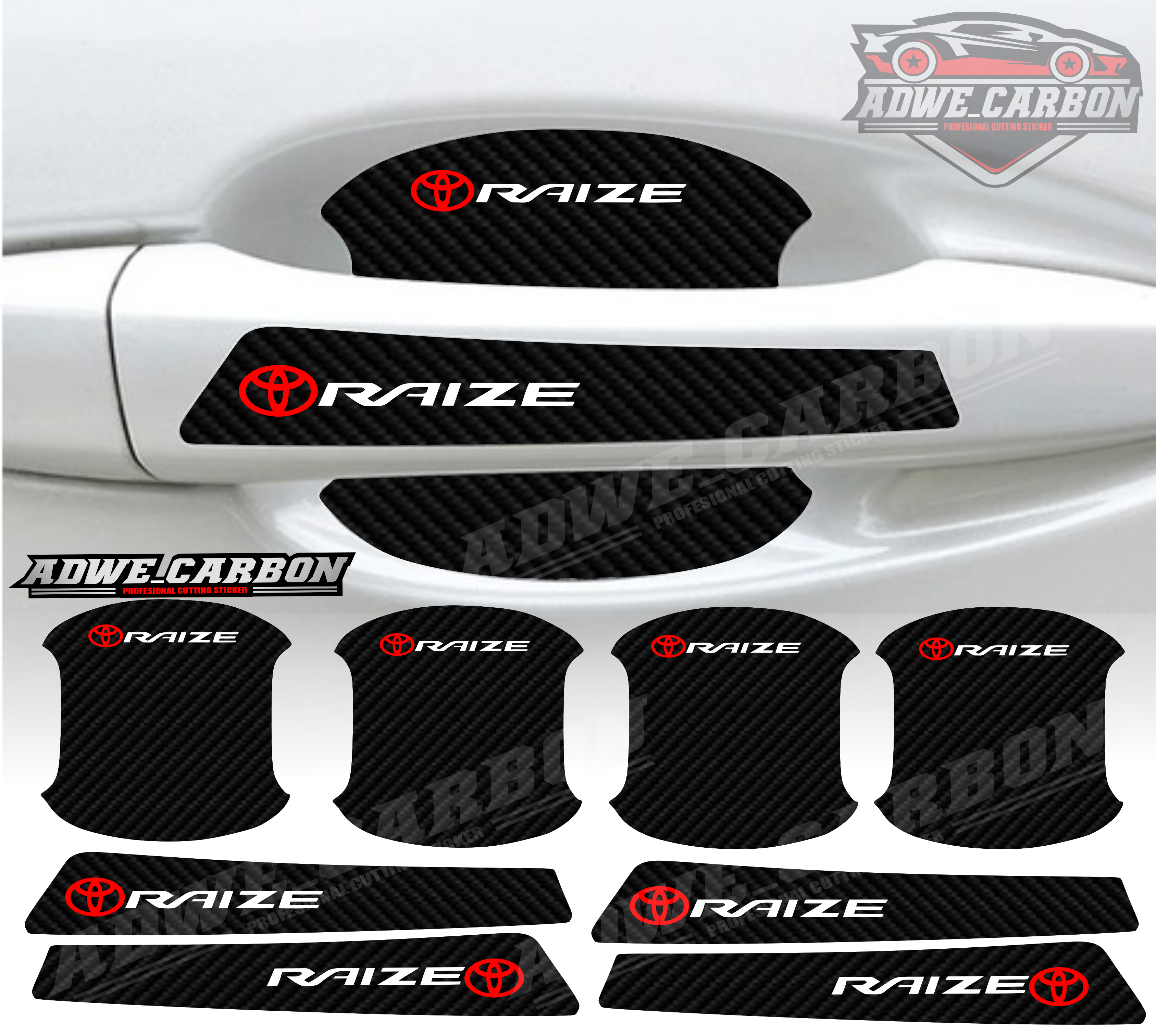 8pcs stiker carbon handle pintu mobil toyota razie pelindung handle sticker terbaru banyak varian universal Harga 17,000 rupiah*Gratis Ongkir