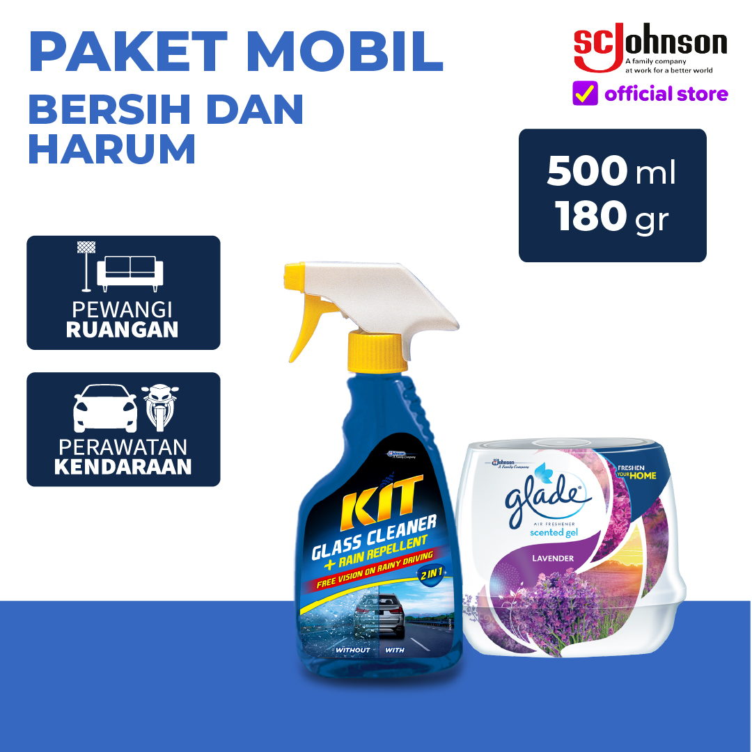 Paket Mobil Bersih dan Harum - Glade Scented Gel Lavender & Kit Auto Glass Cleaner Harga 55,510 rupiah*Gratis Ongkir