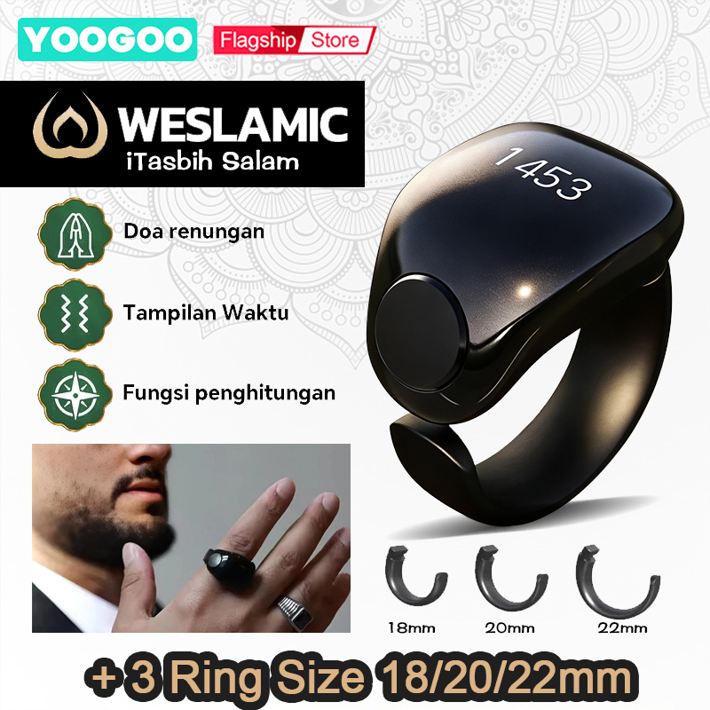 Yoogoo New Upgrade Smart Misbah Tasbih Ring Weslamic Waterproof + 3 Rings Size 18/20/22mm