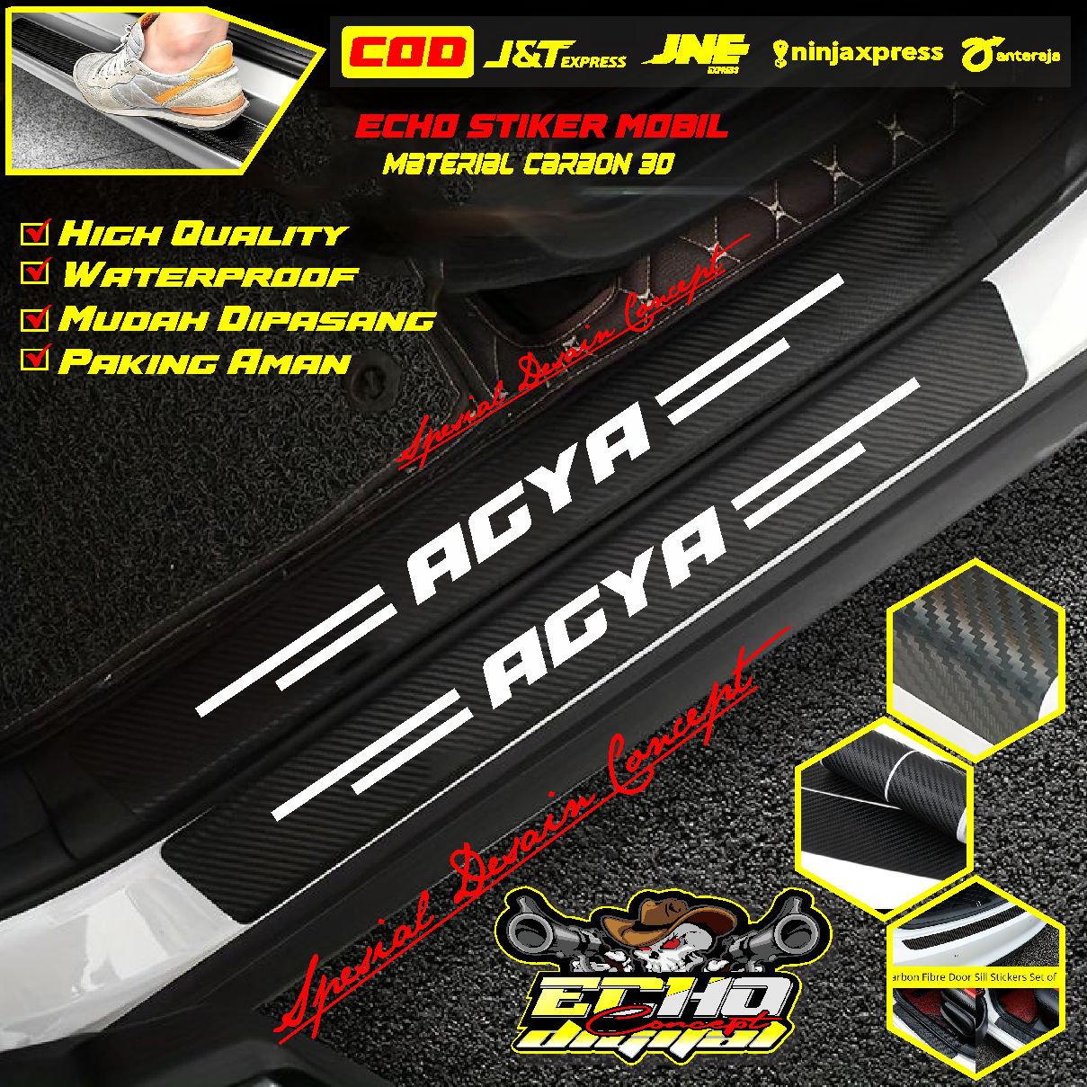 Stiker Karbon Pelindung Pintu Mobil Toyota agya Stiker Pinjakan Kaki Harga 20,000 rupiah*Gratis Ongkir