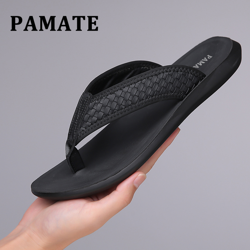 PAMATE Sandal Jepit Pria Kulit PU Anti Slip Hitam Tahan Lama Nyaman Untuk Aktivitas Sehari Hari Harga 129,000 rupiah*Gratis Ongkir
