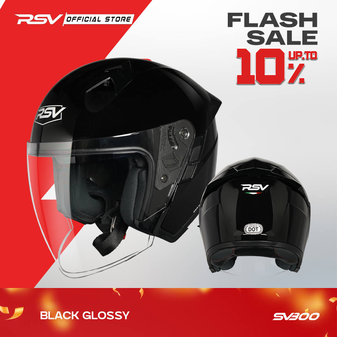 Motorcycle Helmet Half Face Helmet Sni Helm Rsv Sv300 Black Glossy Double Visor Helm Sni, Dot & Ece R22.05 Harga 610,000 rupiah*Gratis Ongkir