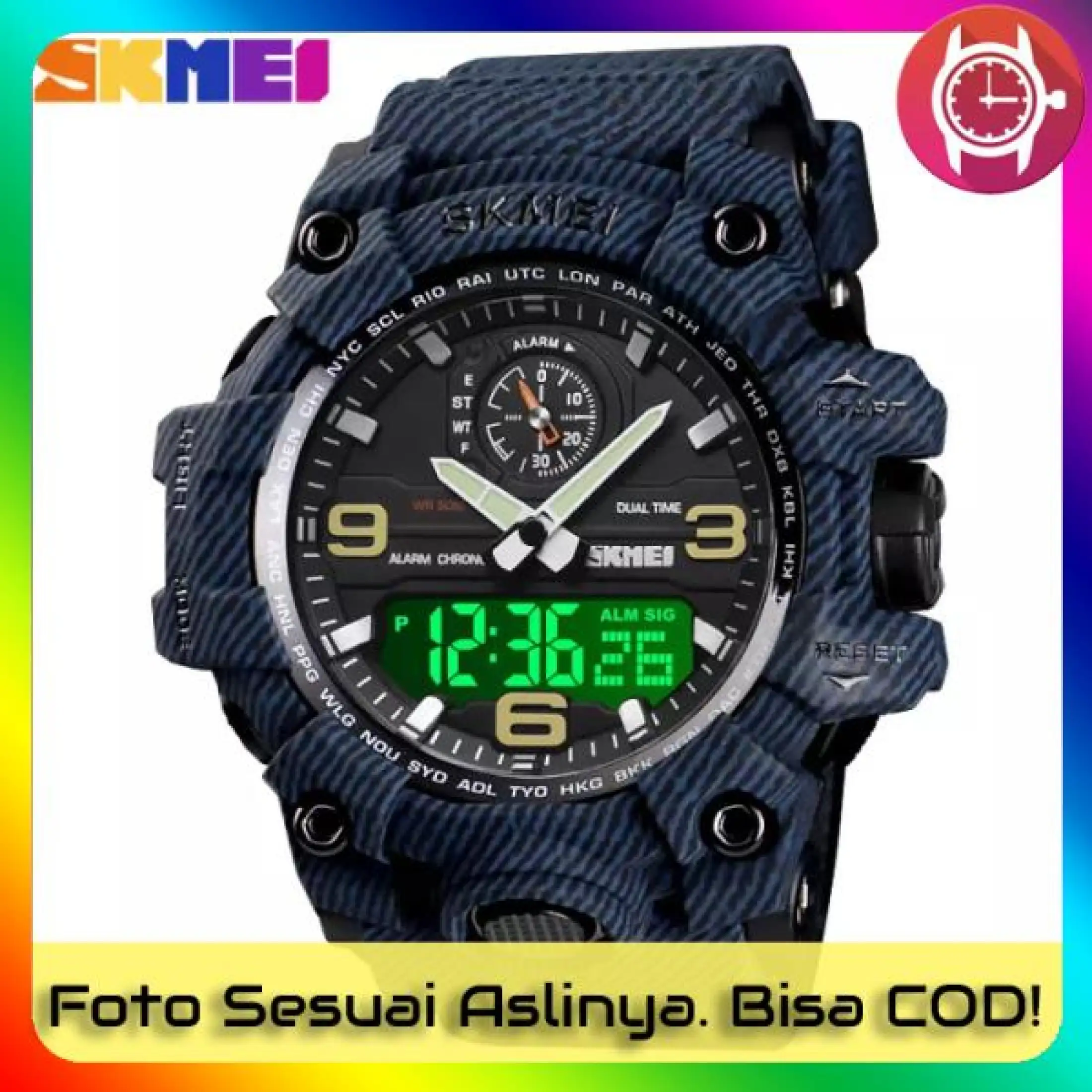 Jam Tangan Original Keren Pria Laki Cowok Wanita Perempuan Cewek Fashion Rantai Mahal Tali Anti Air Stainless Terbaru Digital Led Analog Anti Air Harga Murah Bisa Cod Import Dual Time Birudenim Polos
