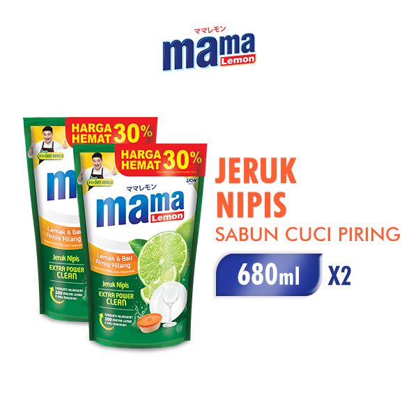 [Paket isi 2] MAMA LEMON Sabun Cuci Piring Jeruk Nipis Pouch 680ml Harga  16,700 rupiah*Gratis Ongkir