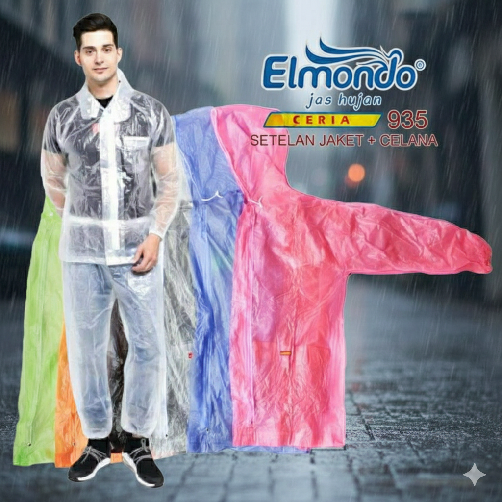 Elmondo Ceria 935 Raincoat Jacket Pants Set | Anti-Seepage and Durable Motorcycle Raincoat Harga 32,300 rupiah*Gratis Ongkir
