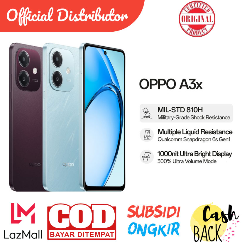 OPPO A3X 6/128 vs 4/128 vs 4/64 - ULTRA BRIGH DISPLAY - QUALCOMM SNAPDRAGON Harga  1,088,010 Ringgit*Penghantaran Percuma