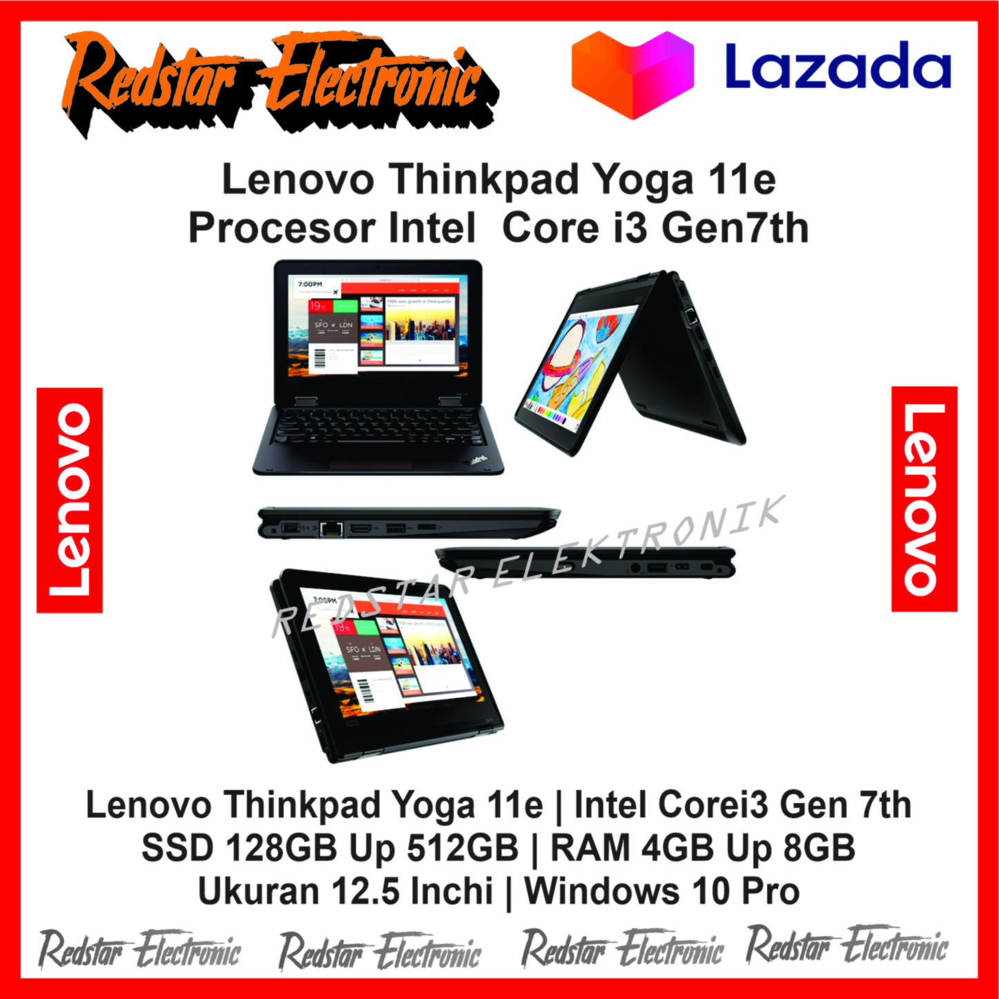 Promo Terlaris! Laptop Lenovo Yoga 11e 2in1 Intel Core i3 Gen 7th RAM  16GB/512GB SSD Windows 10 Free Tas Mouse Bergaransi!