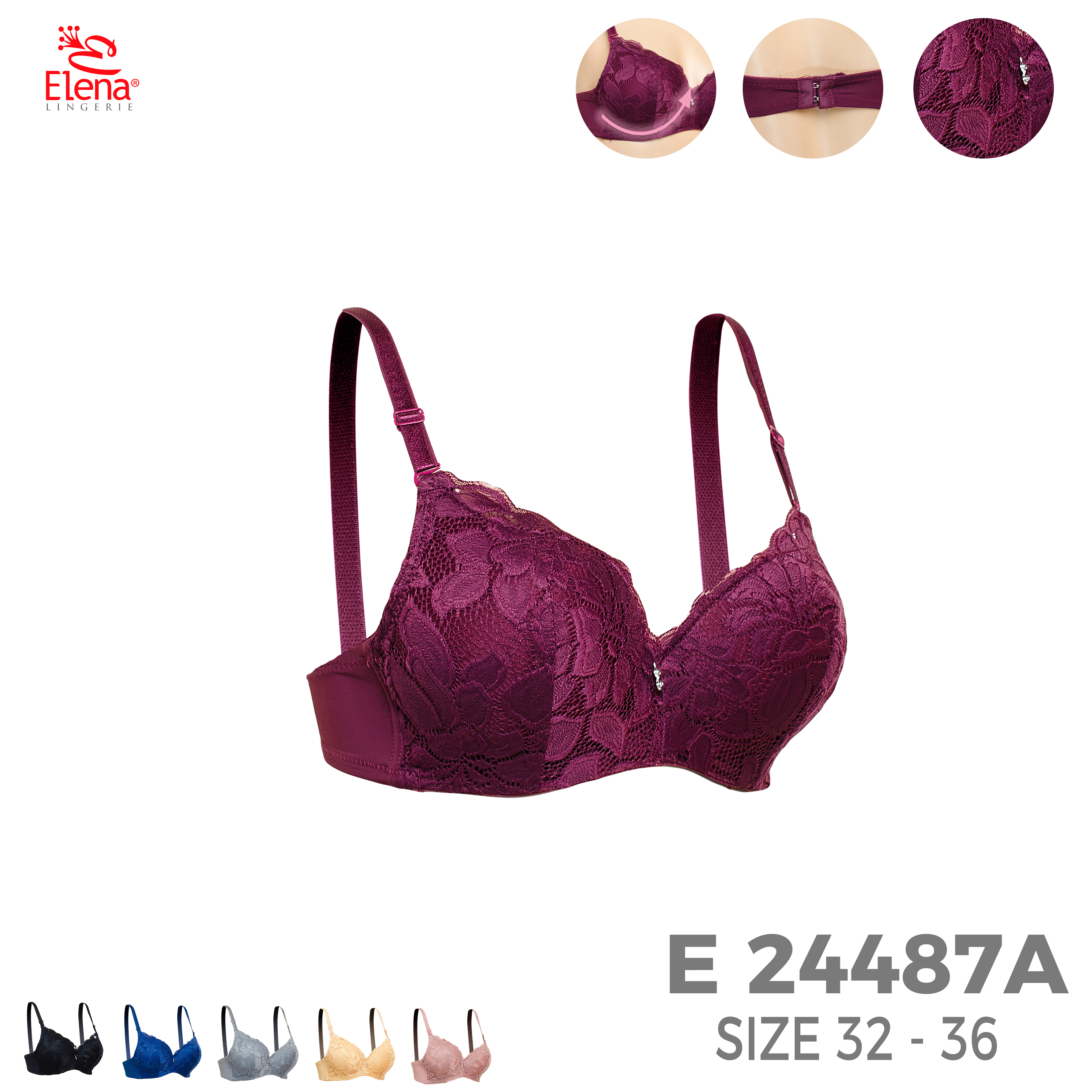 Elena basic push up bra small Cup E 24484 / 24480 size (32A - 36A) -Female  underwear BH