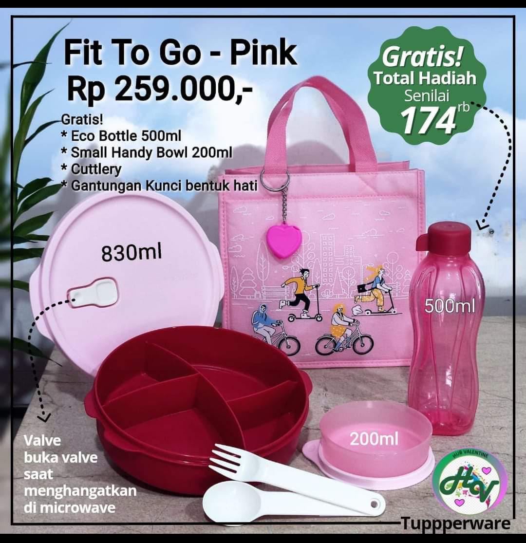 Tupperware fit to go microwaveable pink with gift bekal makan set