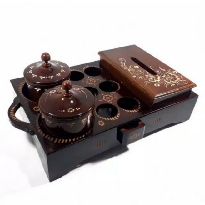 tempat aqua gelas variasi 2 toples dan tempat tisu dari kayu jati