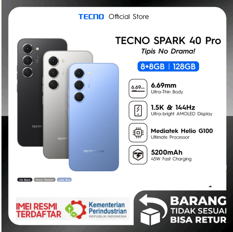 Hp Tecno Spark 40 Pro - Ram 8+8Gb*/128Gb 144Hz Amoled Display Harga  1,880,000 Ringgit*Penghantaran Percuma