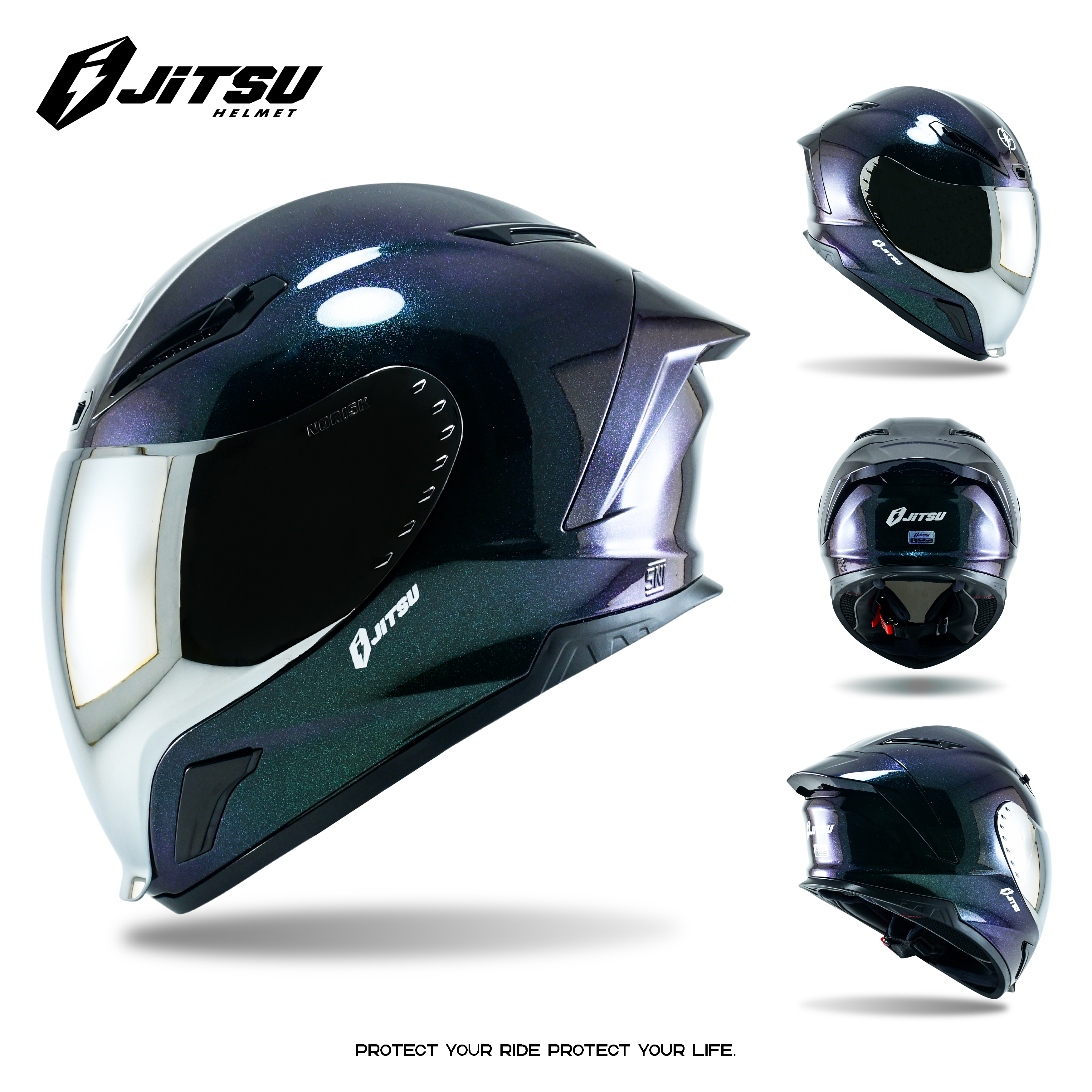 Jitsu Full Face Helmet Neovision Premium Solid Series Cool Aesthetic 2025 Motorcycle Sni Visor Iridium Silver Harga 690,000 rupiah*Gratis Ongkir